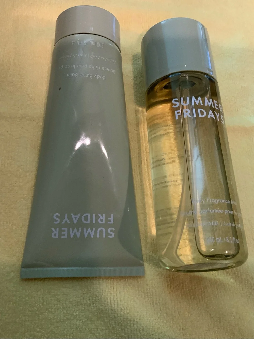 Summer Fridays pistachio body balm and spray